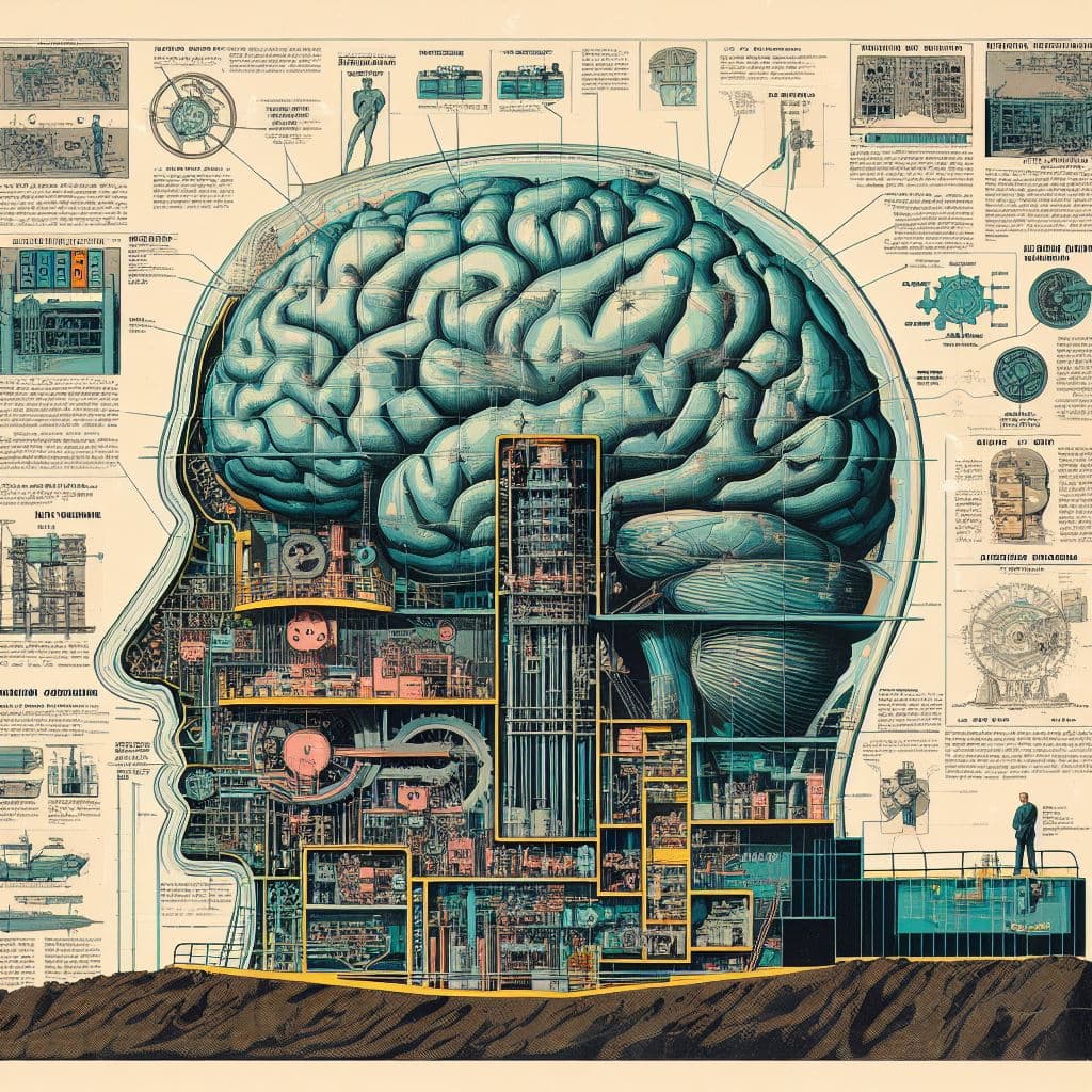An illustration of a brain construction, representing Neuromorphic Computing
